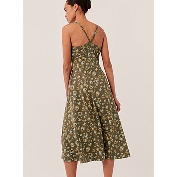 Pact Mod Leopard Fit & Flare Shorty Midi Dress Green XS Midi Organic Cotton - Picture 2 of 13